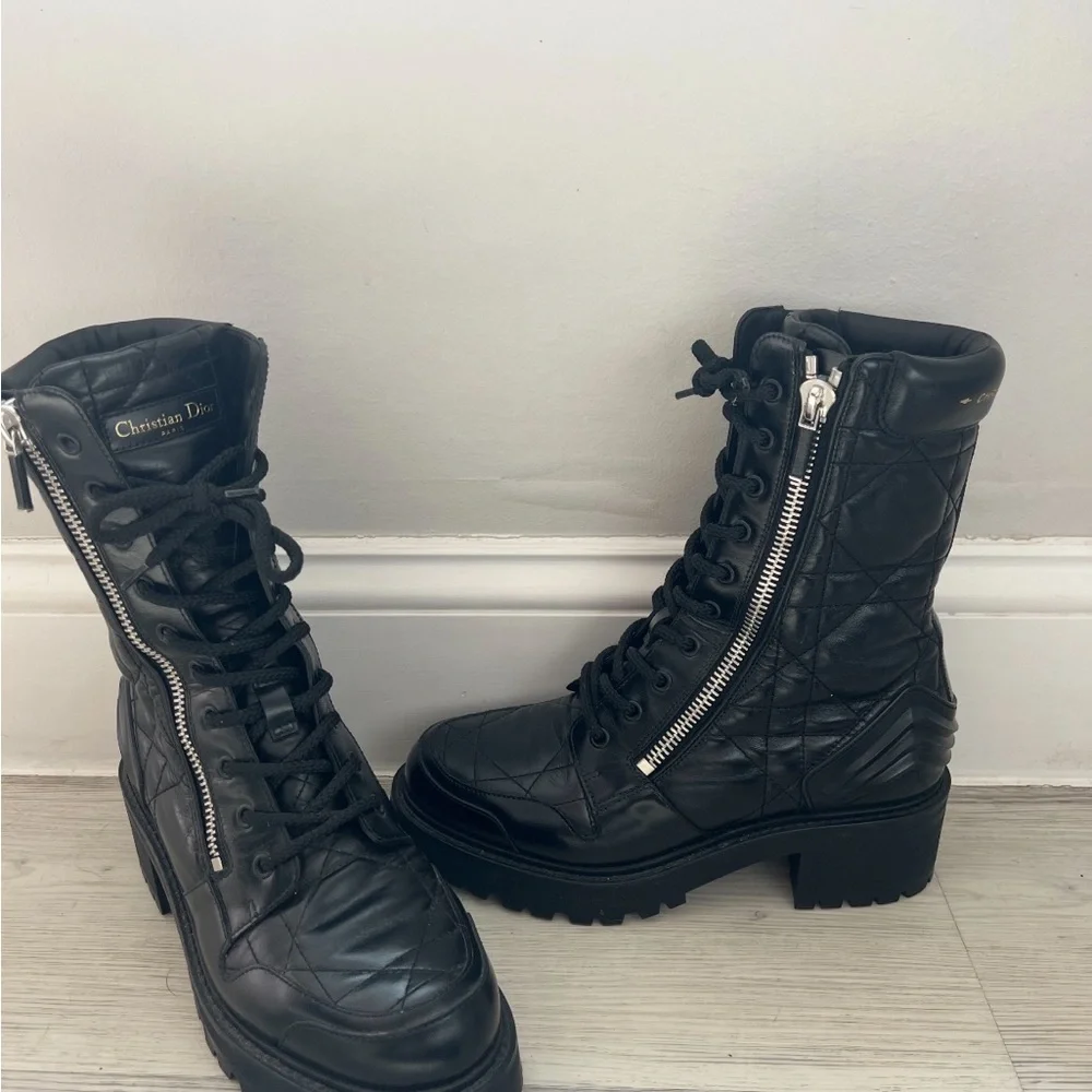 Dior Black Quilted Combat Boots - Picture 4 of 6